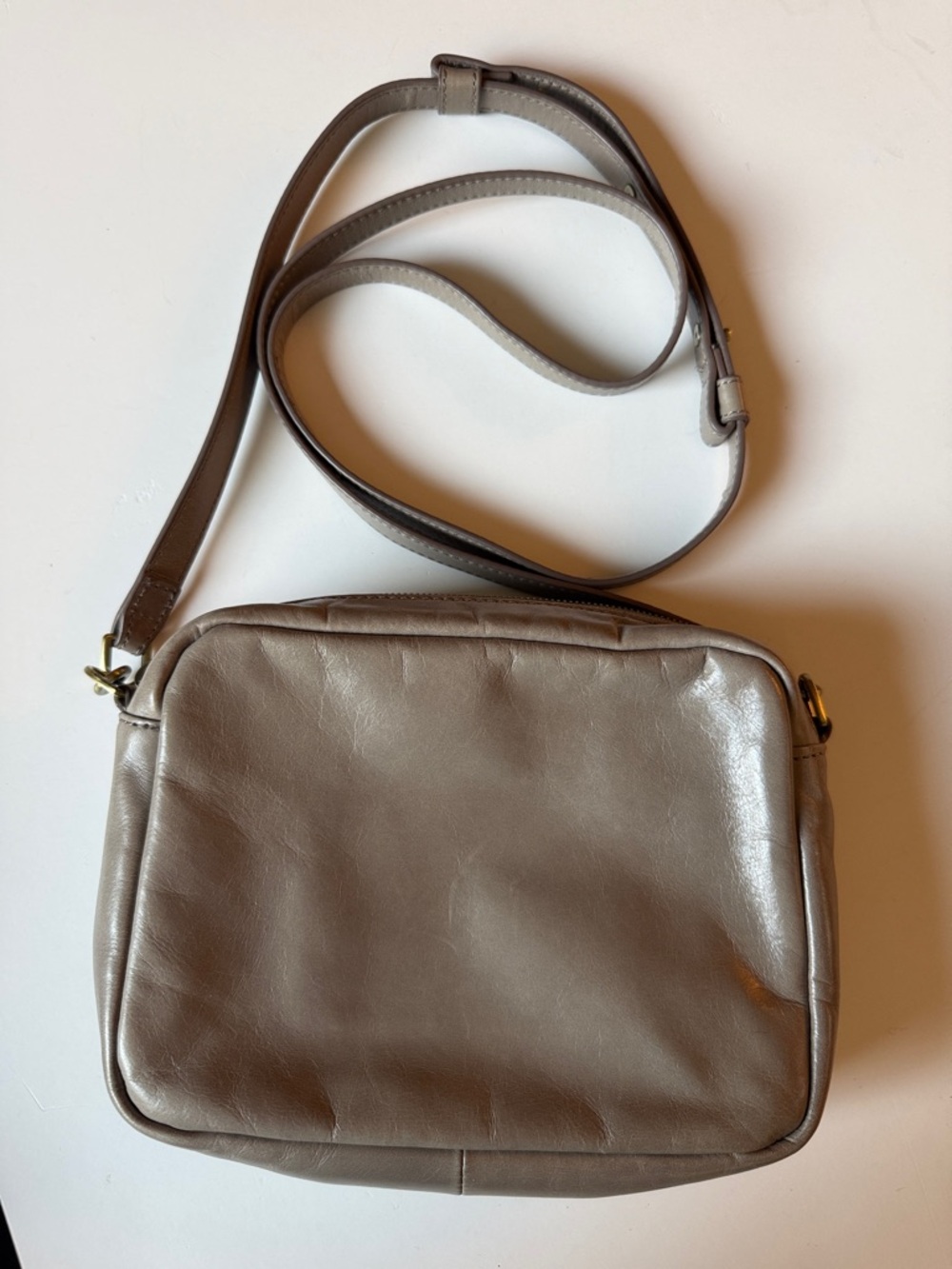 HOBO Taupe Leather Crossbody Bag with Adjustable Strap